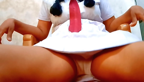 Sexy female rides an asian's cock in a hot solo scene