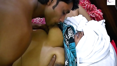 Indian brunette is playing with her boyfriend's cock