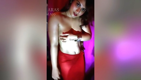 Big tits brunette in sexy outfit makes webcam video