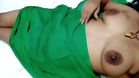 Indian girl with big boobs plays with her hairy pussy