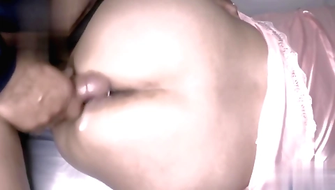 Indian brunette in a white bikini with ass filled with semen