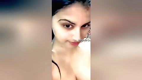 Sexy indian girl with small round boobs shows herself