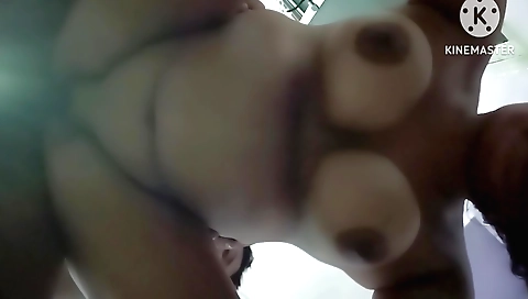 Indian brunette with big boobs rides ass and pussy