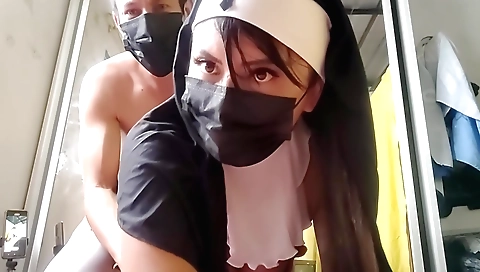 The horny priest does a sex lesson to the priest's student