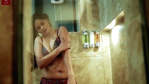 Busty brunette teen takes a deep breath and lets her tits bounce