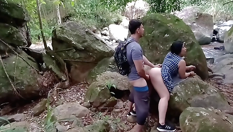 Brunette fucking on the forest with the guys 2nd act