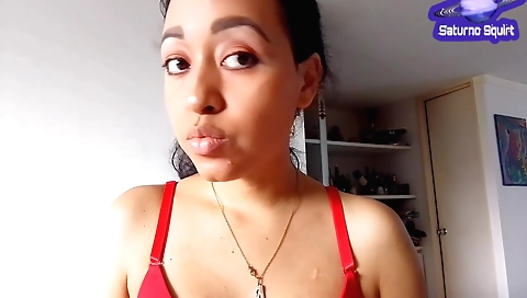 Sexy brunette girl with a sexy ass finishes putting on her makeup