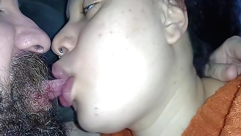 Hot indian brunette with a great body sucking cock