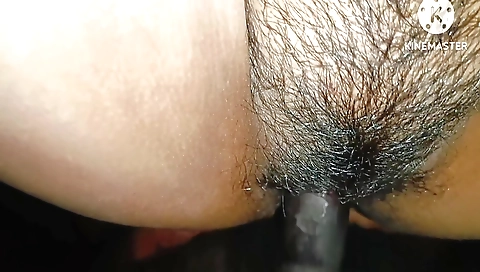 Hairy Indian girl is showing off her pussy in a black pants