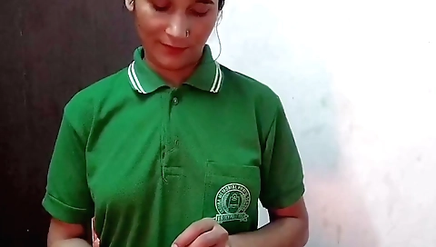 Indian schoolgirl gives homework in the hotel room