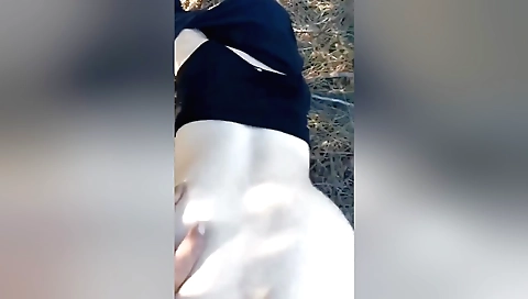 Stepmother and stepbrother making love in the woods