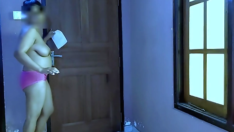 Indian girl is giving a delivery guy a blowjob and handjob