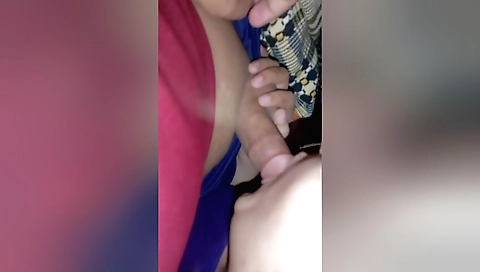 Wife masturbates in the morning and sucks her husband's dick
