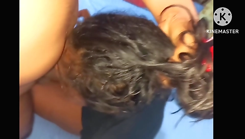 Indian brunette with natural boobs does a deepthroat sex