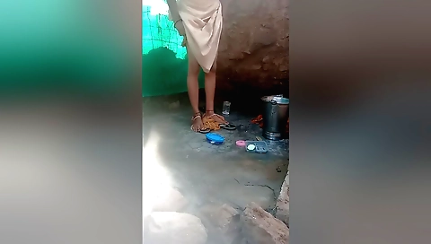 Indian girl with nice boobs and a cute body in hot water