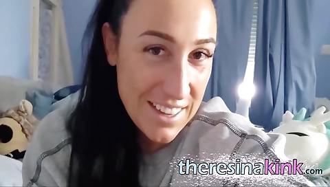 Sexy brunette in black lingerie fucks herself with a homemade toy