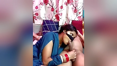 Indian brunette getting her pussy sucked by husband